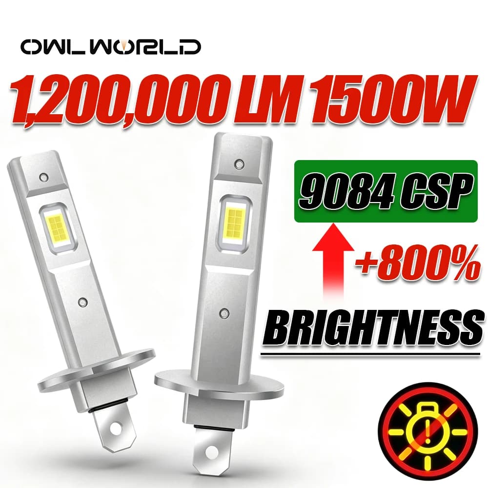 1:1 Halogen Size LED Headlamp H1 Car LED Headlight Bulb Plug and Play Wireless Fog Light 1500W 1200000LM 3570 CSP LED Chips