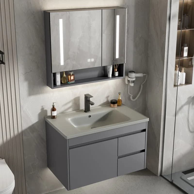 Mobile da bagno in alluminio premium, lavabo integrato in ceramica, lavabo integrato con specchio intelligente