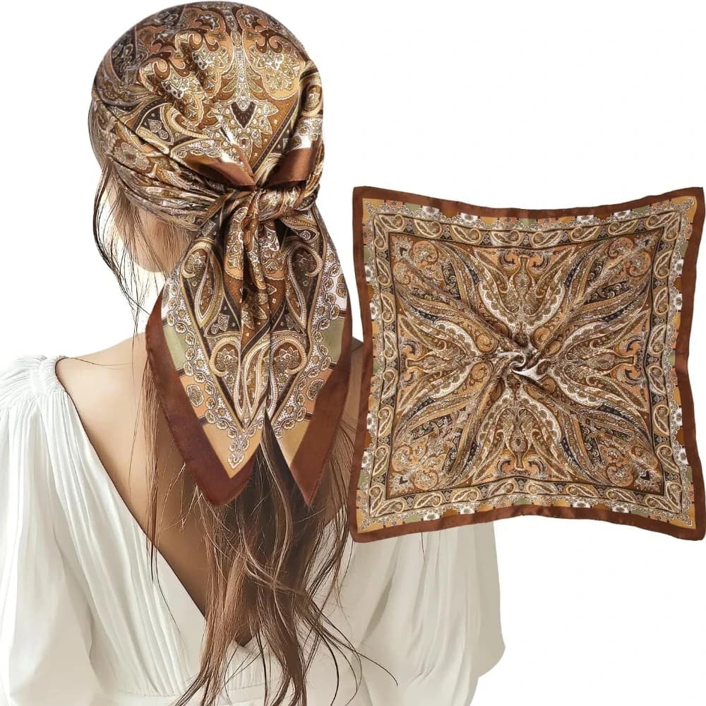 1 Pezzo Sciarpa per Capelli in Raso Effetto Seta da 27,5 Pollici, Bandana in Raso, Foulard per Capelli e Collo da Donna (Marrone)