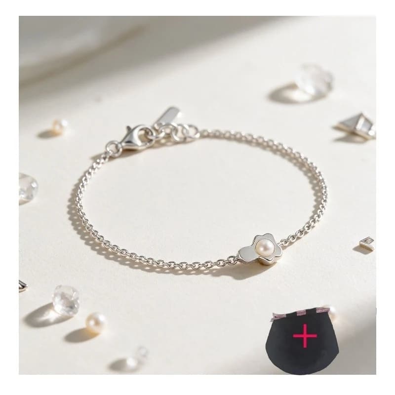 Silver Dainty Chain Bracelet Mini Bear Charm Inlaid Freshwater Pearl Adjustable Lobster Clasp Women Daily Jewelry Birthday Gift