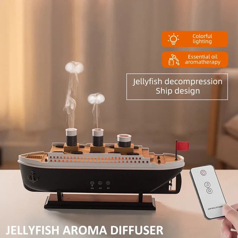 Umidificatore d'aria a forma di modello di nave da crociera di lusso, diffusore elettrico di oli essenziali con telecomando e spray per la casa, la camera da letto e l'ufficio.