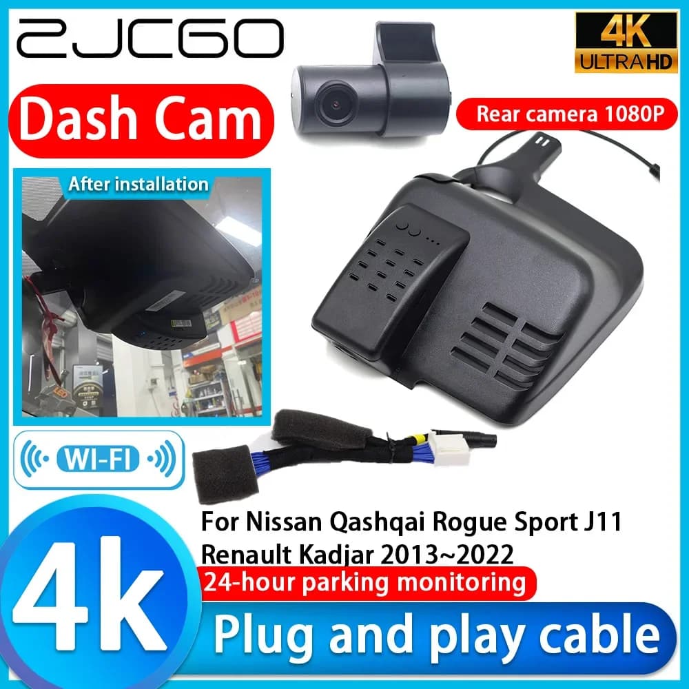 ZJCGO 4K UHD Plug and Play, Dash Cam for Auto, Camera for Nissan Qashqai Rogue Sport J11 Renault Kadjar 2013- 2022