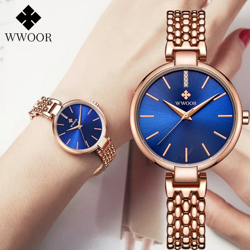 WWOOR 2024 New Women's Watches Top Brand Luxury Ladies Stainless Steel Bracelet Women's Watch Wrist Watch Waterproof Quartz Watch