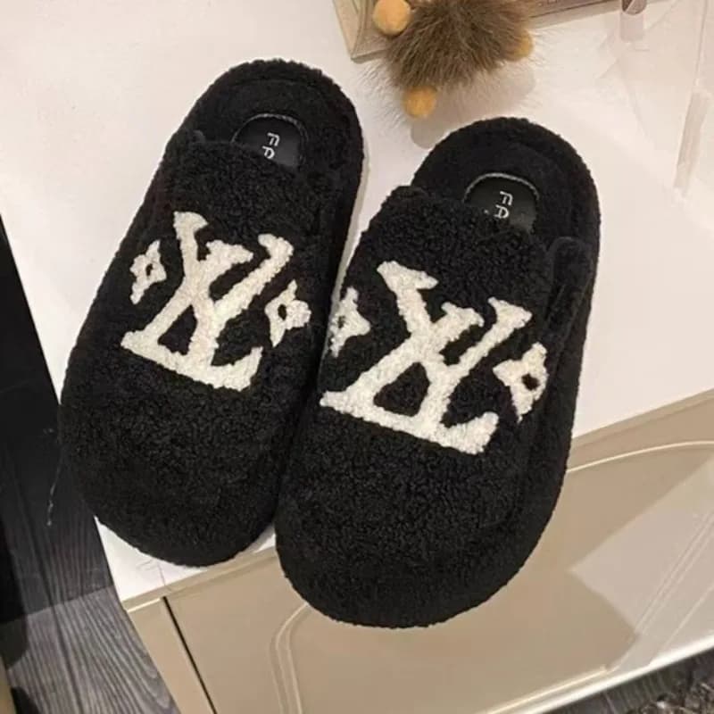 New Plush slippers with Plateau and thick sole 2026, Cotton slippers with high heel and bottom Plate for indoor and outdoor use