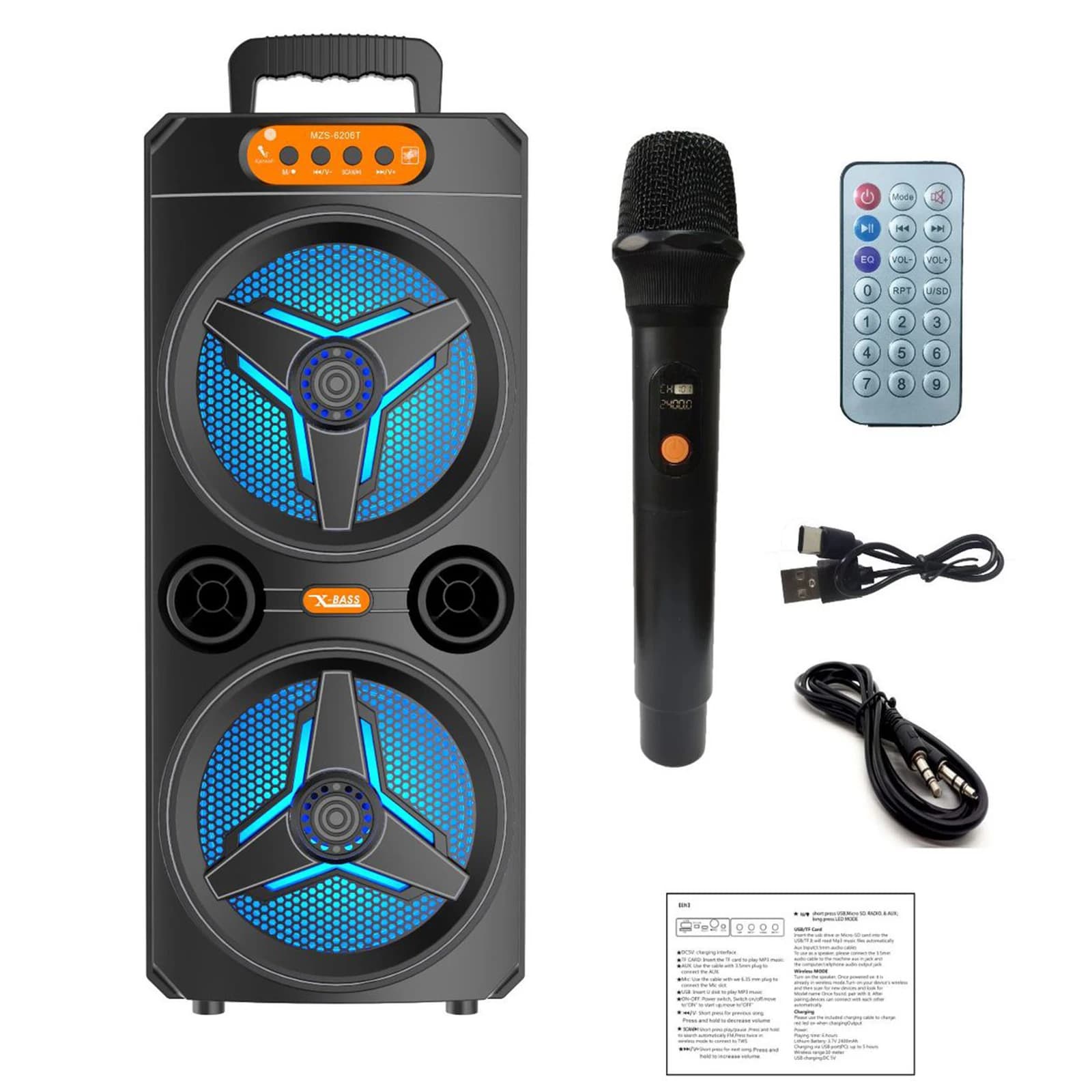 Altoparlante Bluetooth con Microfono Wireless, Grande Boombox con Supporto TWS/AUX/USB/Scheda TF/Radio FM per Feste, Casa, Campeggio