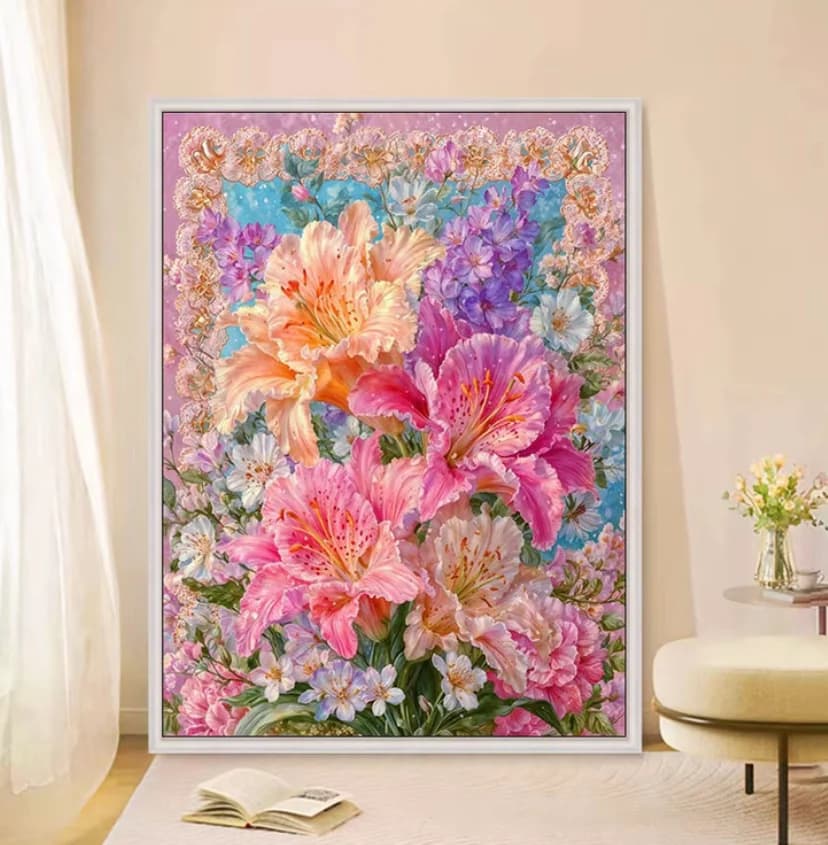 14CT 9CT Lily Flowers Printed Kit Cross Stitch Embroidery DIY Needlework Set Crafts With Needles Threads