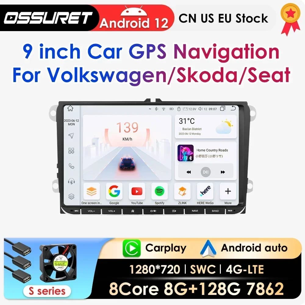 9 pollici Android12 Autoradio Lettore GPS Navi Per VW Seat POLO GOLF 5 6 POLO PASSAT CC B6 TIGUAN TOURAN EOS SHARAN Carplay 7862