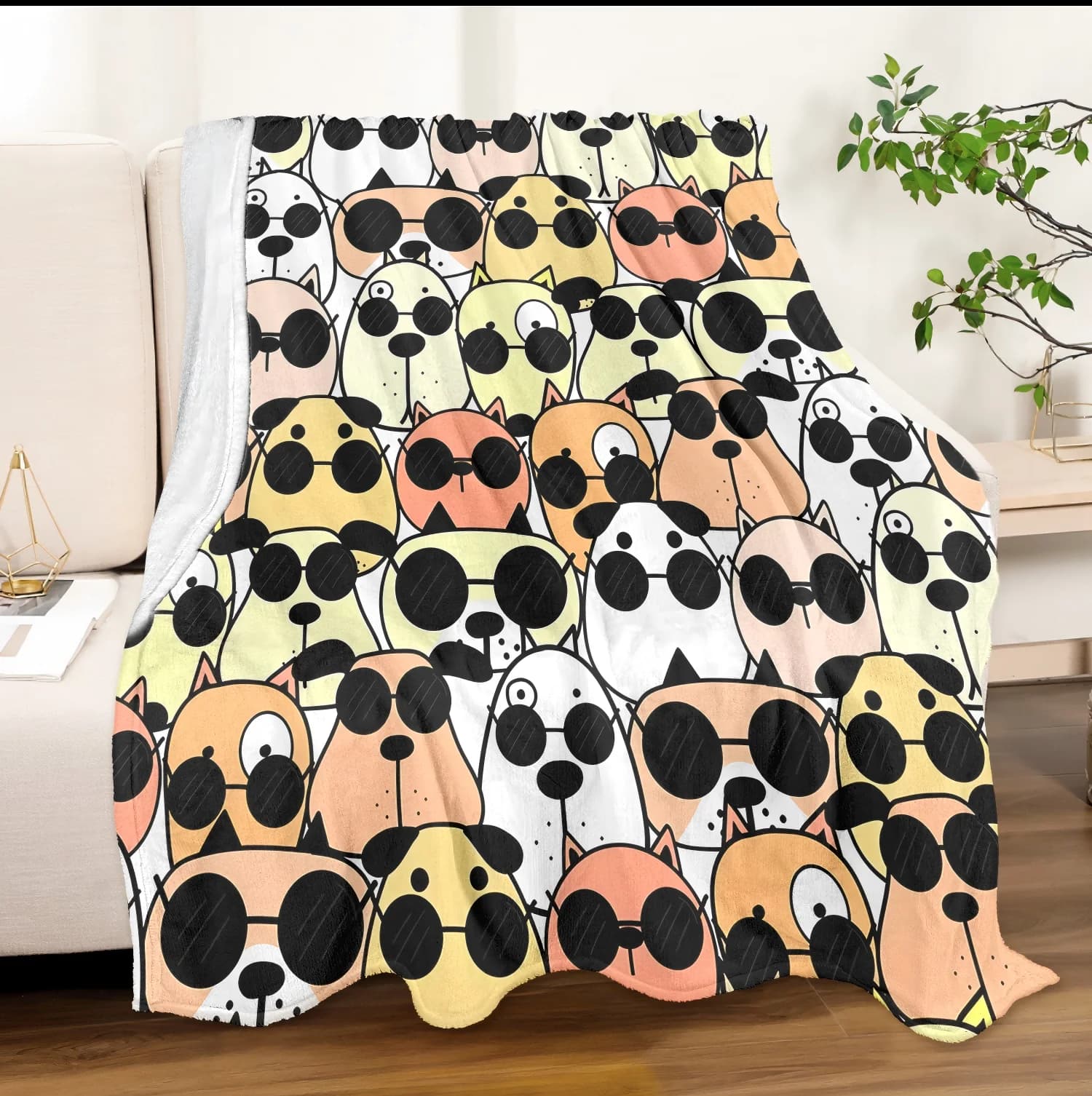 1PC Occhiali divertenti cani gatto Coperta Stampa HD Coperte sottili per pisolino Divano Divano letto Auto Campeggio Morbido lancio Regalo per bambini amanti dei cani