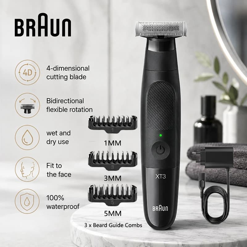 Braun BNXT3 Electric Shaver Wet Dry Waterproof Electric Trimmer Men's Facial Trimmer Shaving Tool Set Beard Facial Cleaning
