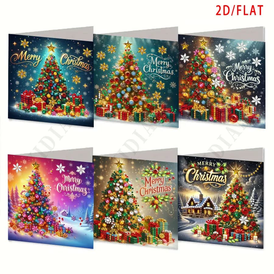 Set di carte per albero di Natale con pittura a diamante da 6 pezzi: il perfetto regalo di festa per inviare auguri caldi a famiglia e amici