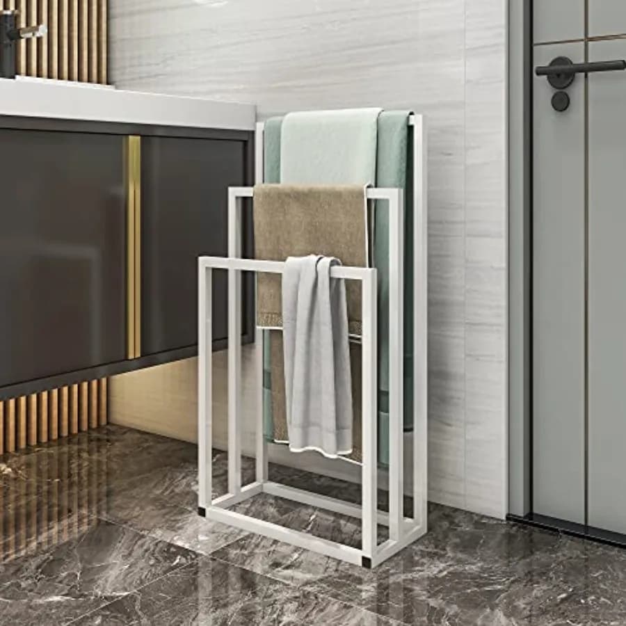 Portasciugamani in Metallo a 3 Barre, Porta Asciugamani Autoportante, Scaffale per Asciugatura, Scaffale Portaoggetti, Accessori Organizzatori per Bagno