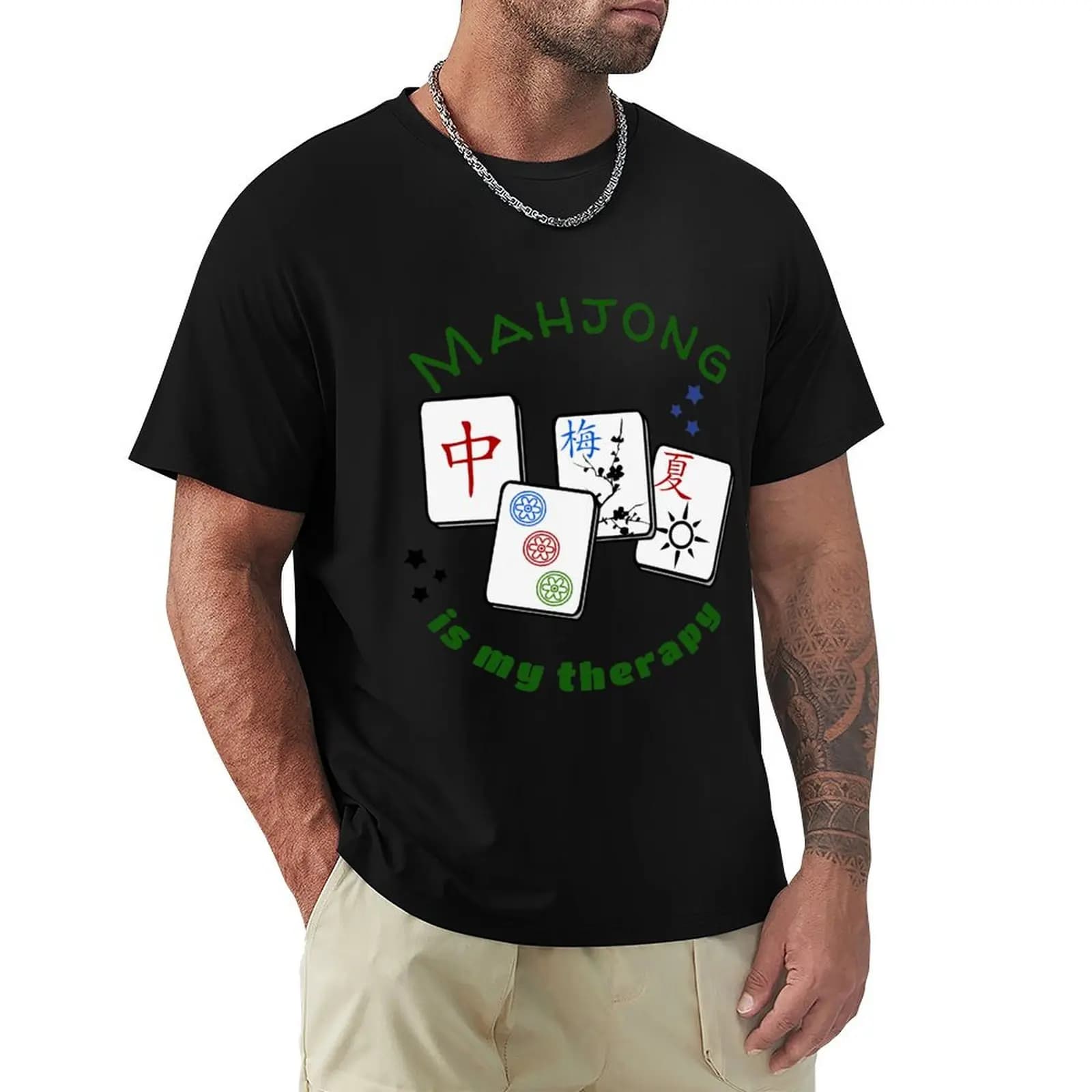 Mahjong Mah jongg game is my therapy set, gifts, tiles, table shirts, cards, bag T-Shirt Casual Pattern Print Tee Shirt
