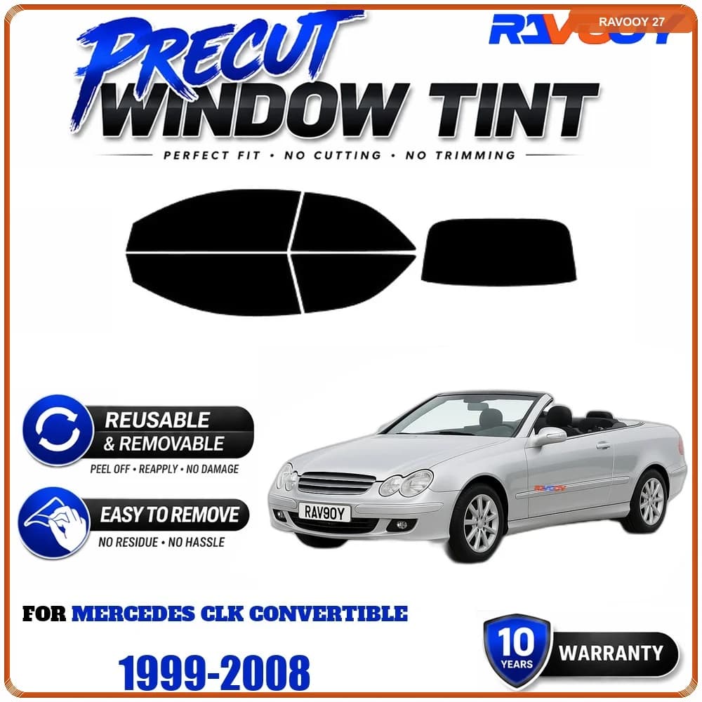 RAVOOY Precut Window Tint, Reusable Removable EPU Film, Custom Fit for Mercedes CLK Convertible 1999-2008, UV Heat Protection