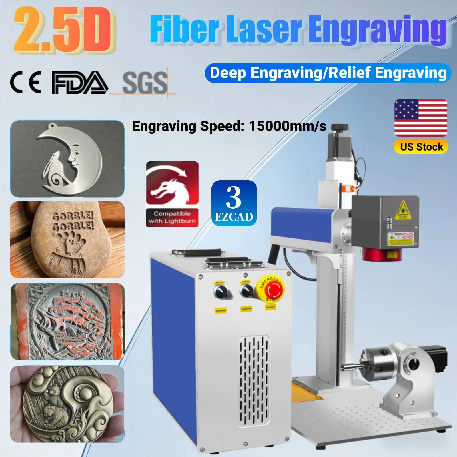JPT Mopa 300W 2.5D Fiber Laser Cutting Machine, Relief Deep Engraving, Laser Engraver for Gold and Silver Jewel Marking