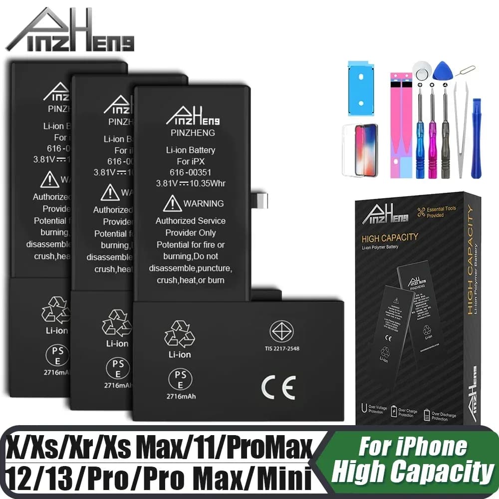 PINZHENG Battery For iPhone XR XS 11 12 13 Mini Max Promax Real High Capacity Replacement Bateria Warranty One Year