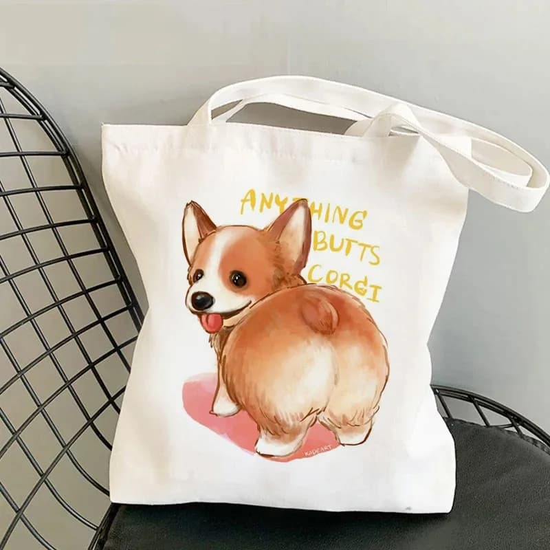 Borsa tote in tela con stampa cane Corgi, elegante borsa riutilizzabile per la spesa, borsa a tracolla casual ecologica per donna