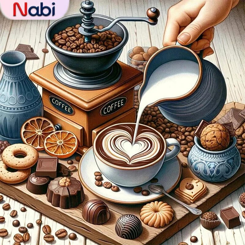 Nabi DIY Coffee Cup Diamond Embroidery Mosaic Biscuit Full Square Round Diamond Painting Scenery Home Decoration