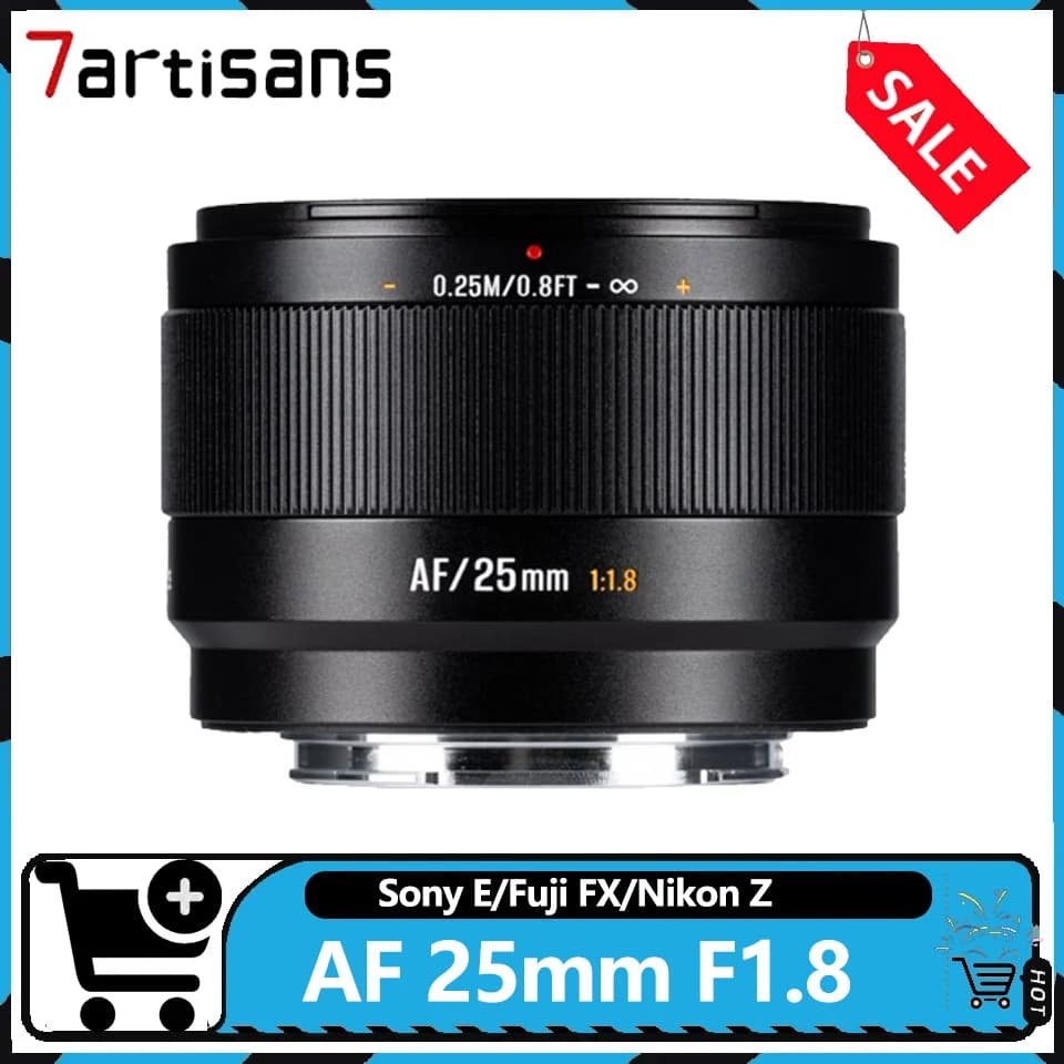 7artisans AF 25mm F1.8 wide-angle lens with autofocus compatible with Sony E, Fuji FX, Nikon Z