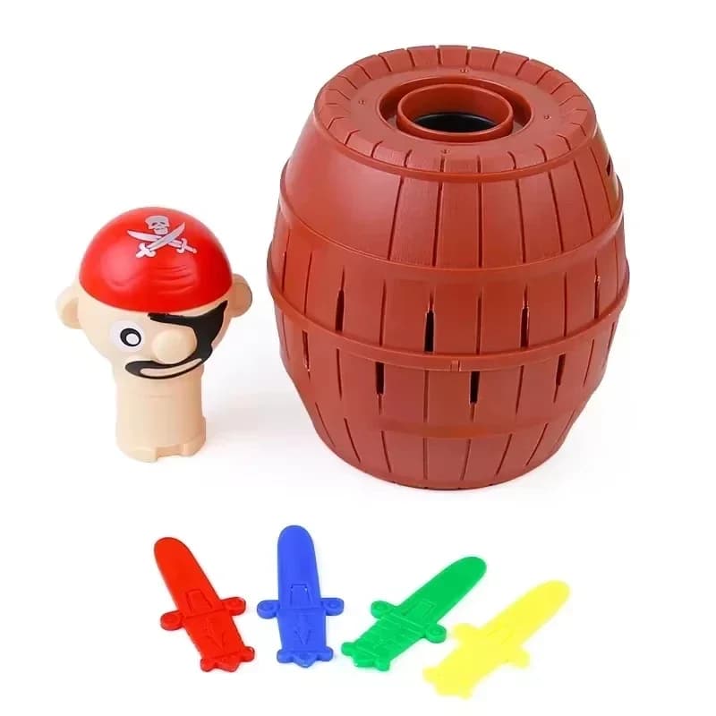 Cartone animato creativo divertente secchiello da pirata giocattolo spada che salta pirata gioco da tavolo giocattolo interattivo genitore-figlio ornamento da tavolo per la casa