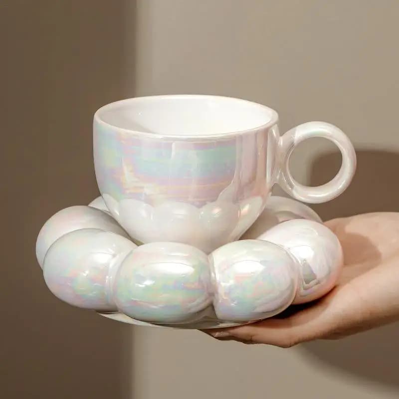 Ceramic Cappuccino Coffee Cup And Saucer Set Flower Shape Reusable Personalized Breakfast Tea Milk Espresso Mug