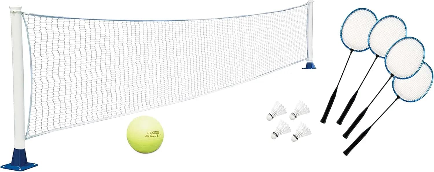 Above-Ground Pool Volleyball and Badminton Game with Permanent Mounts, White