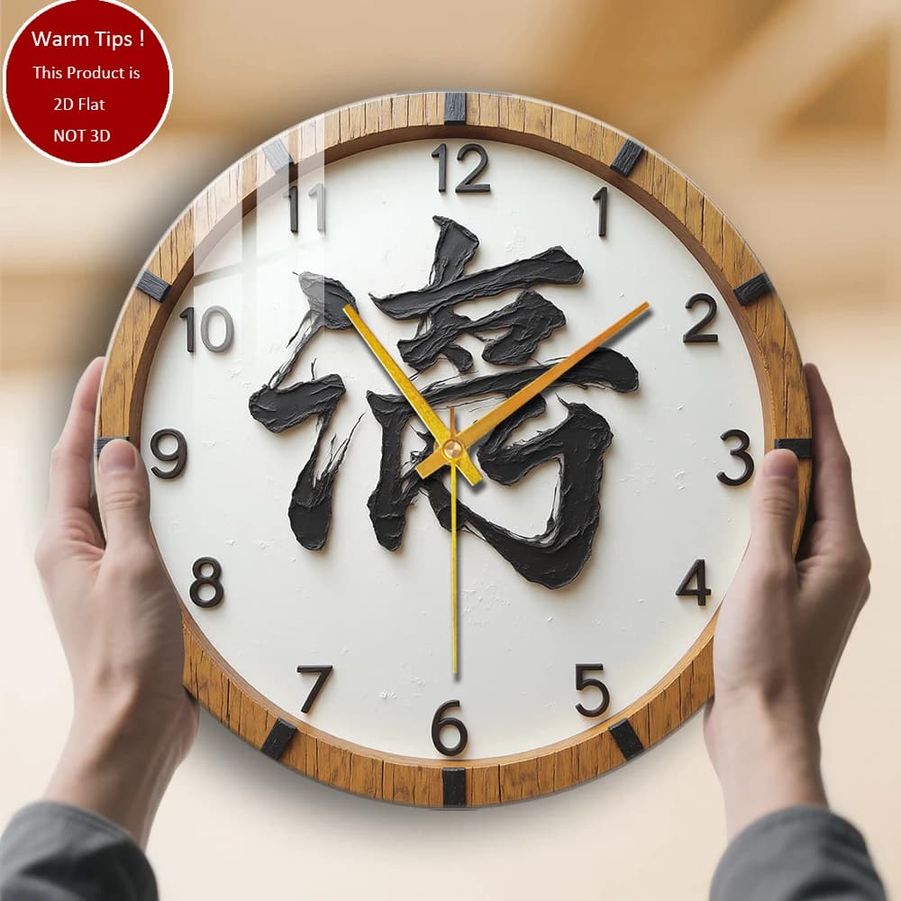 Tempered Glass Wall Clock with Chinese calligraphy suitable for wall decorations or table display anywhere
