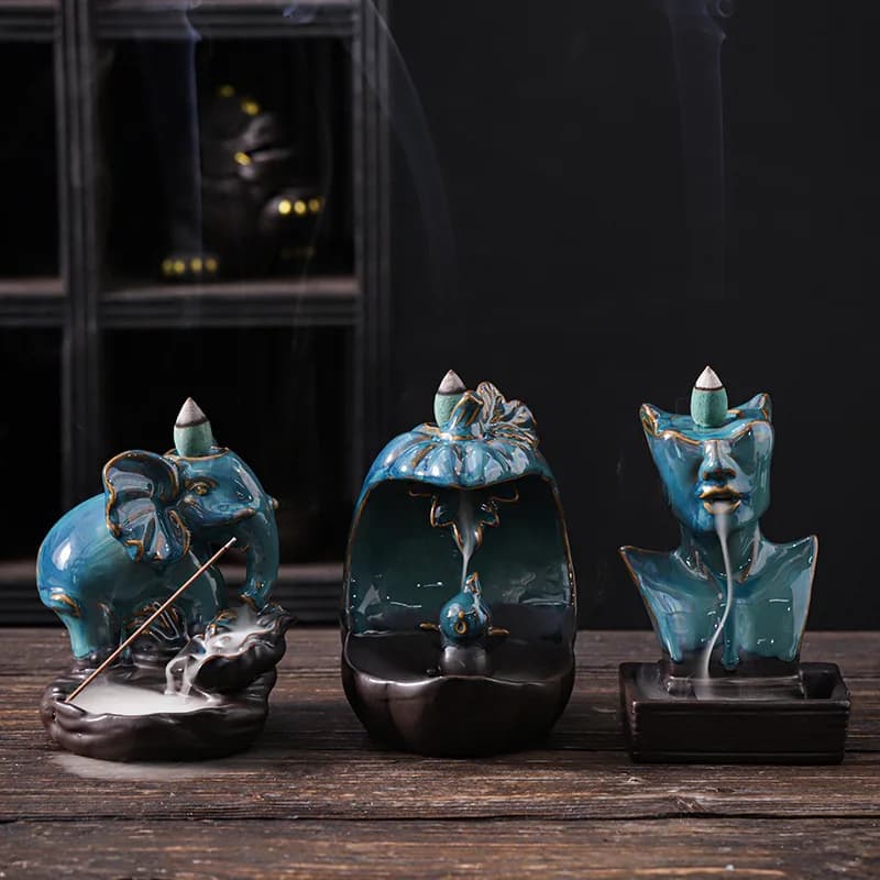 Bruciatore di incenso a riflusso con statua americana europea in ceramica, diffusore di fragranze con piedistallo di incenso a riflusso di elefante di bellezza creativa