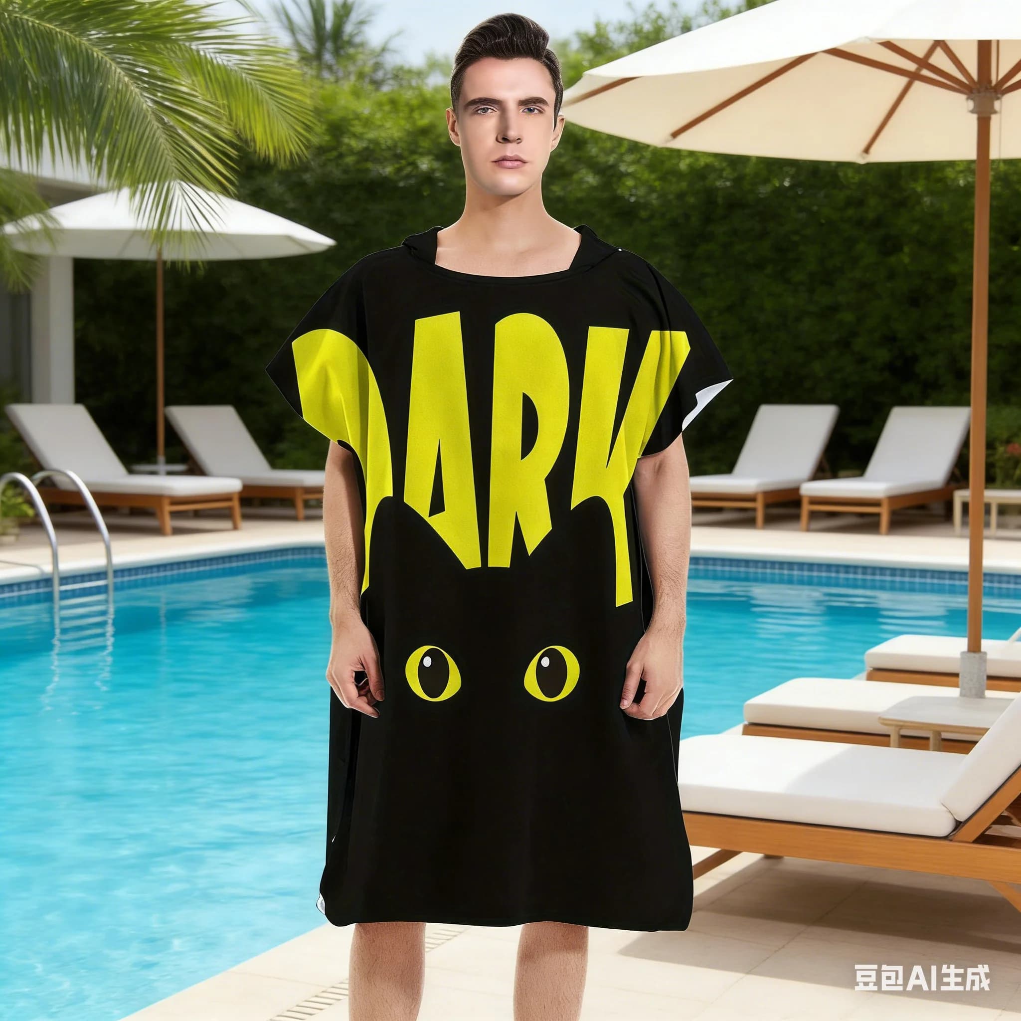Poncho da Spiaggia con Cappuccio, Varie Misure, Stampa HD Occhio di Gatto Scuro, in Microfibra, Essenziale per Surf, Viaggi, Spiaggia, Matrimoni, Estate, Regalo