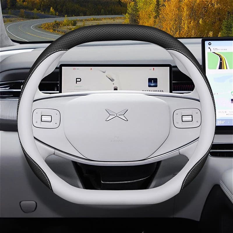 For Xpeng G6 G7 G9 X9 P7+ M03 Car Steering Wheel Cover Dual D‑Shape Napa Leather Non‑Slip Odorless Sweat‑Absorbent All Seasons