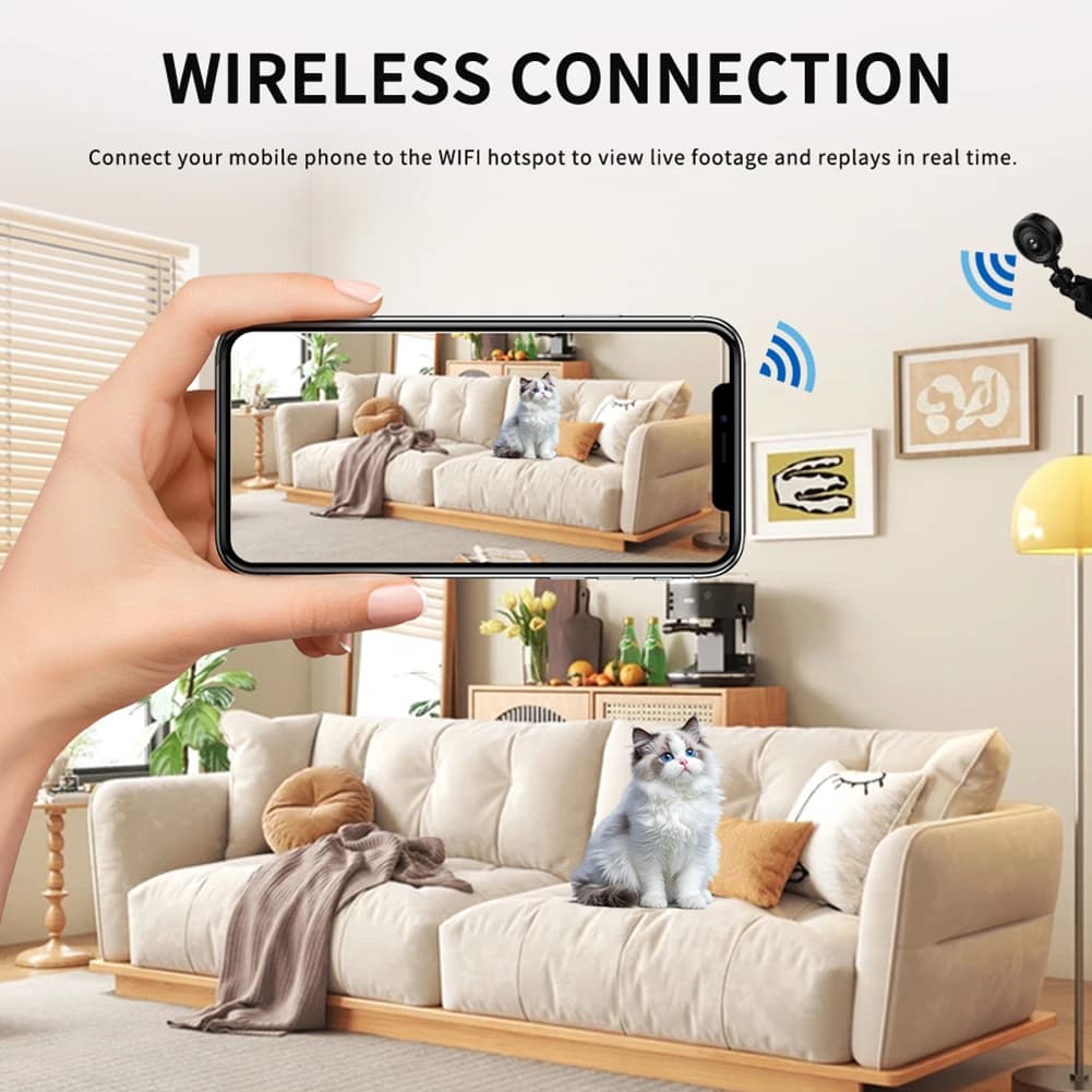 Mini Telecamera Wireless C8 1080P HD con Rilevamento del Movimento e Visione Notturna, Monitor per Bambini e Telecamera per Sport all'Aperto