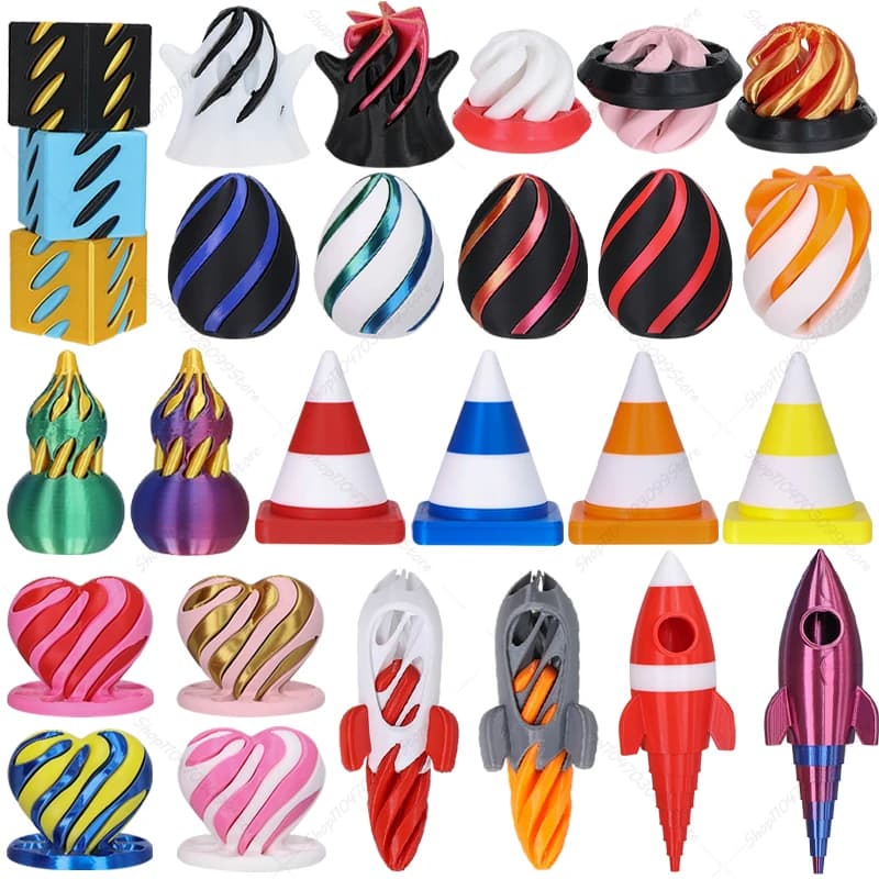3D Printed Spiral Cone Toy Mini Vortex Thread Illusion Love heart Rocket Ghost Cube Passthrough Fidget Toys Desktop Decoration