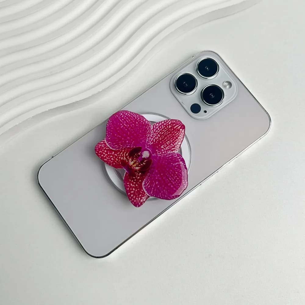 Supporto per telefono magnetico in acrilico Supporto per impugnatura pieghevole per telefono Cymbidium Elegante supporto per anello da dito per telefono orchidea per iPhone per Magsafe