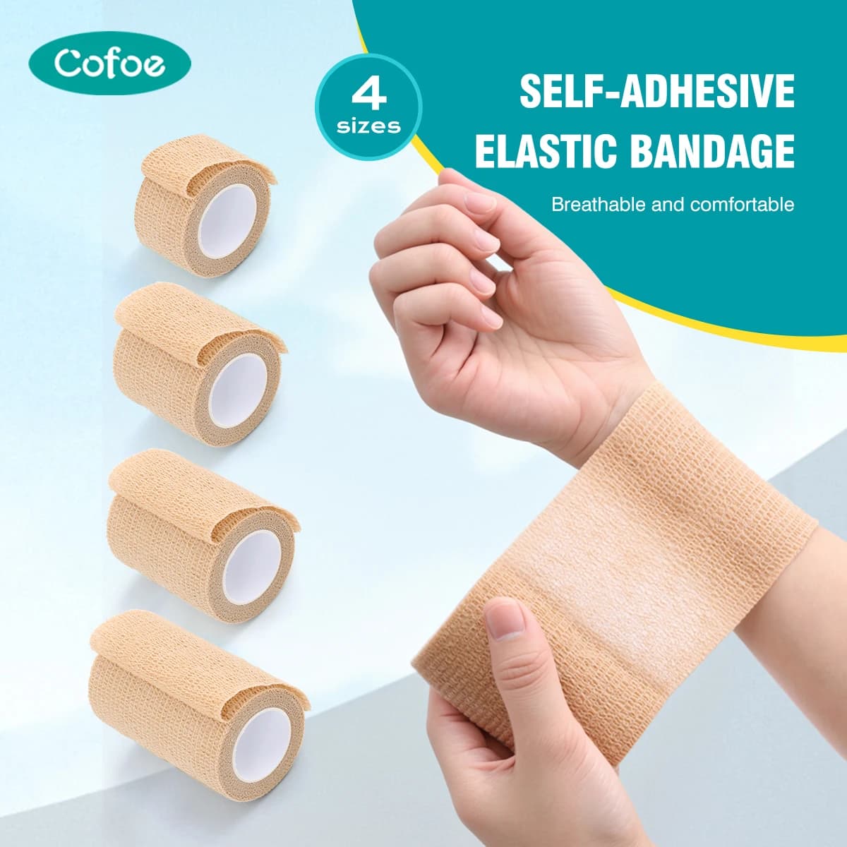 Cofoe 5m Nastro avvolgente atletico Bendaggio elastico autoadesivo Nastro adesivo premium in cotone impermeabile medico per dito, polso, caviglia