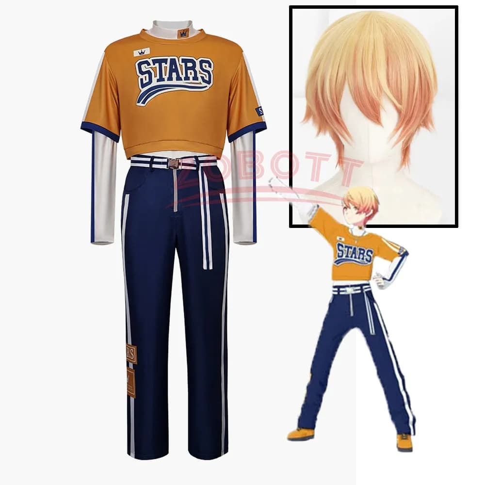 Costume Cosplay Tenma Tsukasa Stile Sportivo T-shirt Arancione Pantaloni Moda Y2K Cintura Parrucca per Festa di Halloween Cosplay Anime Project Sekai