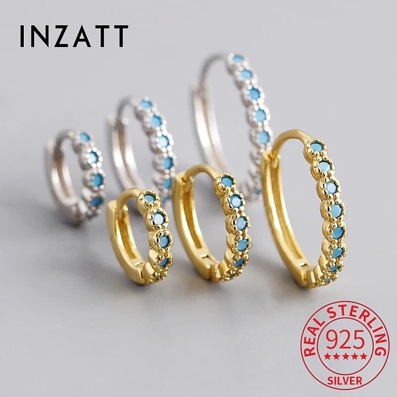 INZATT Reale 925 Sterling Silver Blu Colorato Zircone 18K Oro Rotondo Orecchini A Cerchio per Le Donne Carino Gioielleria Raffinata Accessori