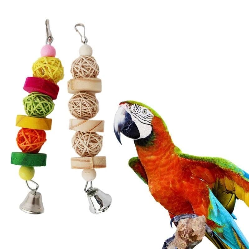 Giocattolo da strappare per uccelli Blocchi legno Palline in rattan Pappagallo Giocattoli da masticare per Conuri Grigi
