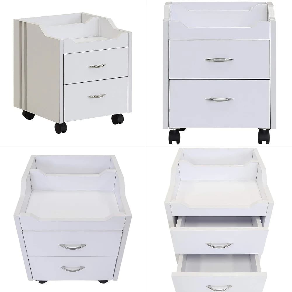Carrello Jenny a 3 Ripiani, Carrello Multiuso per Spa, Estetiste e Saloni, Organizzatore in Legno Bianco con Cassetto e Ripiani Aperti