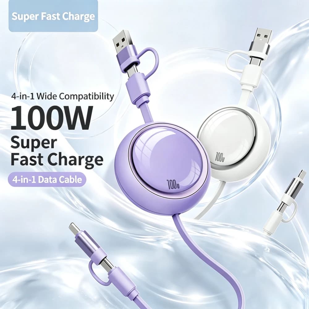 ASUS 100W Retractable USB A to USB C Fast Charging Data Cable For iPhone Samsung Xiaomi Android Phone Charger Cord