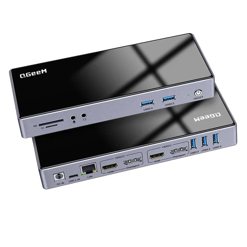 QGeeM 15-IN-1 USB Hub 3.0 Docking Station Pro I Laptops Video Display Dual 4K@60Hz USB C SD 5K Resolution