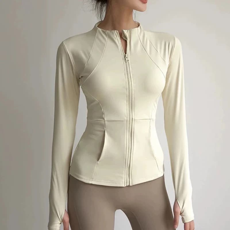 Giacca fitness da yoga da donna, giacca professionale slim fit ad asciugatura rapida, top da yoga a maniche lunghe sportivo dimagrante da corsa