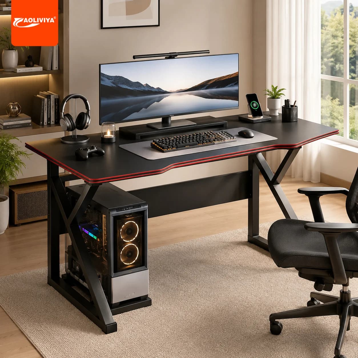 AOLIVIYA Scrivania da Gaming Moderna e Semplice con Set di Sedie per Ufficio Domestico, Ideale per Camera da Letto, Studio, Scrittura, Soggiorno, Postazione di Lavoro Leggera