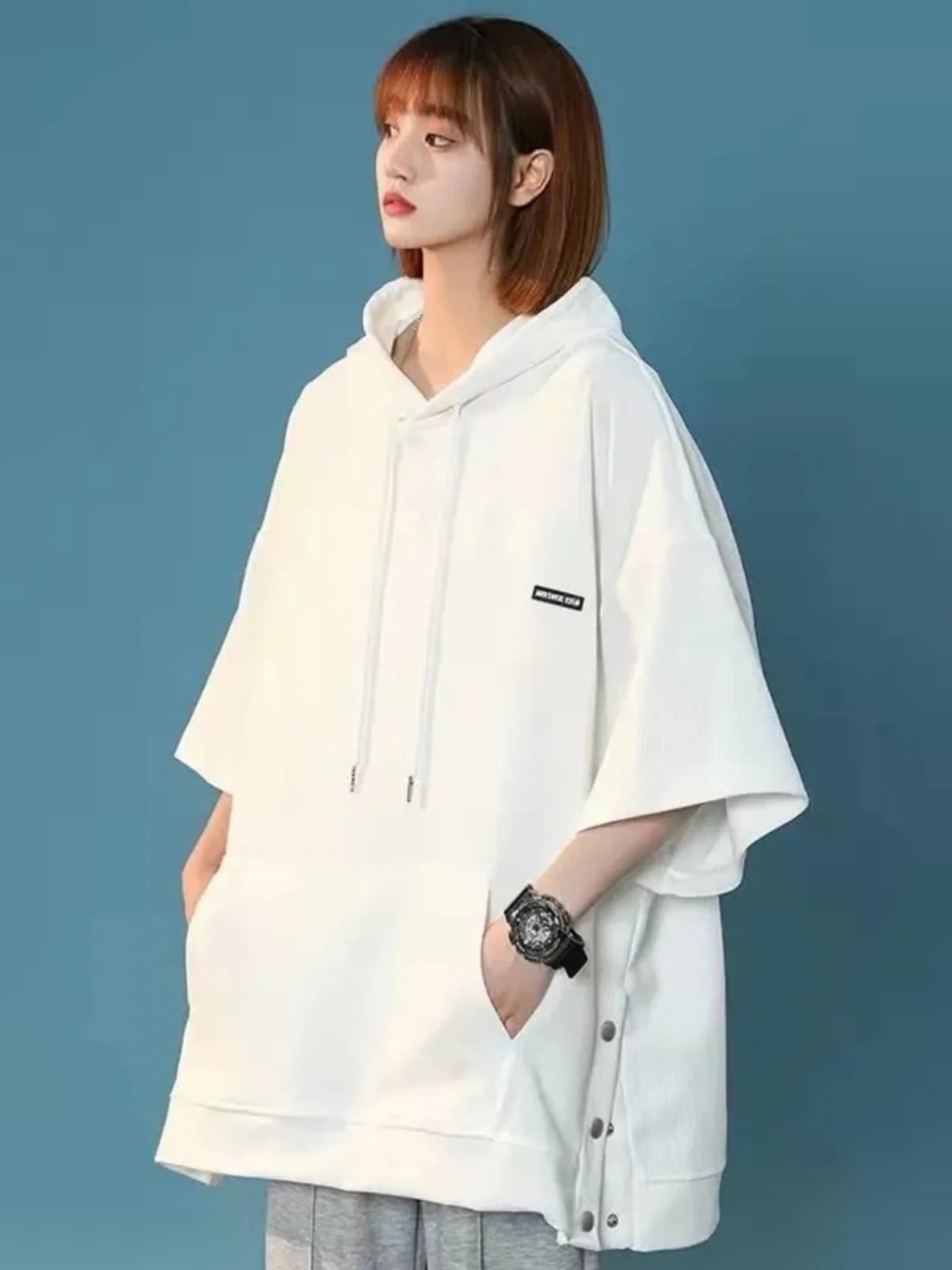 plus Size Women's T-Shirt Short Sleeve Hoodie Lazy Style Summer Design Casual Loose Fit Slimming Top Korean Version Polyester...