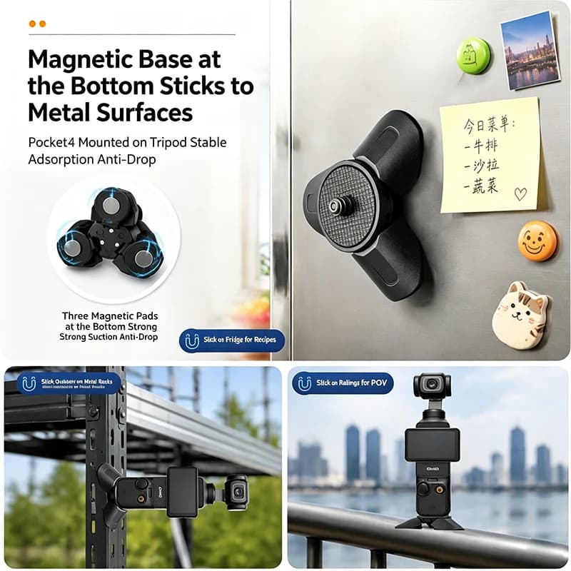 All-Metal Magnetic Tripod For Insta360 Luna Ultra X5 DJI Pocket4/3 Camera with 1/4 Thread Mini Fixed Stand Support Leg Accessory