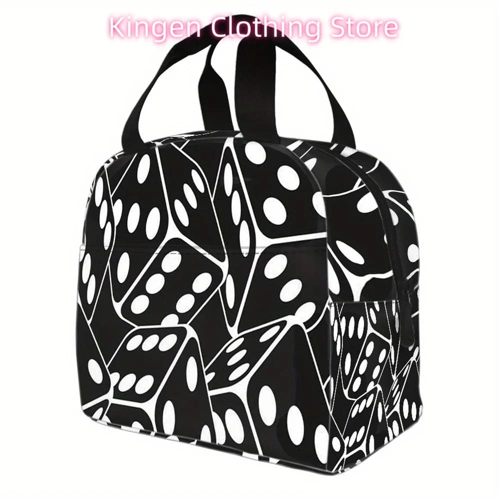Insulated Reusable Lunch Bag with Vibrant Dice Pattern - Ideal for Picnics, Travel, and Everyday Use, Picnic