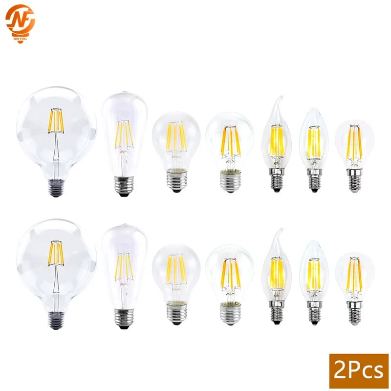 2 pezzi E14 lampadina a LED E27 220V luce a filamento A60 C35 ST64 G80 G95 Edison lampadina in vetro retrò antico stile vintage bianco freddo caldo