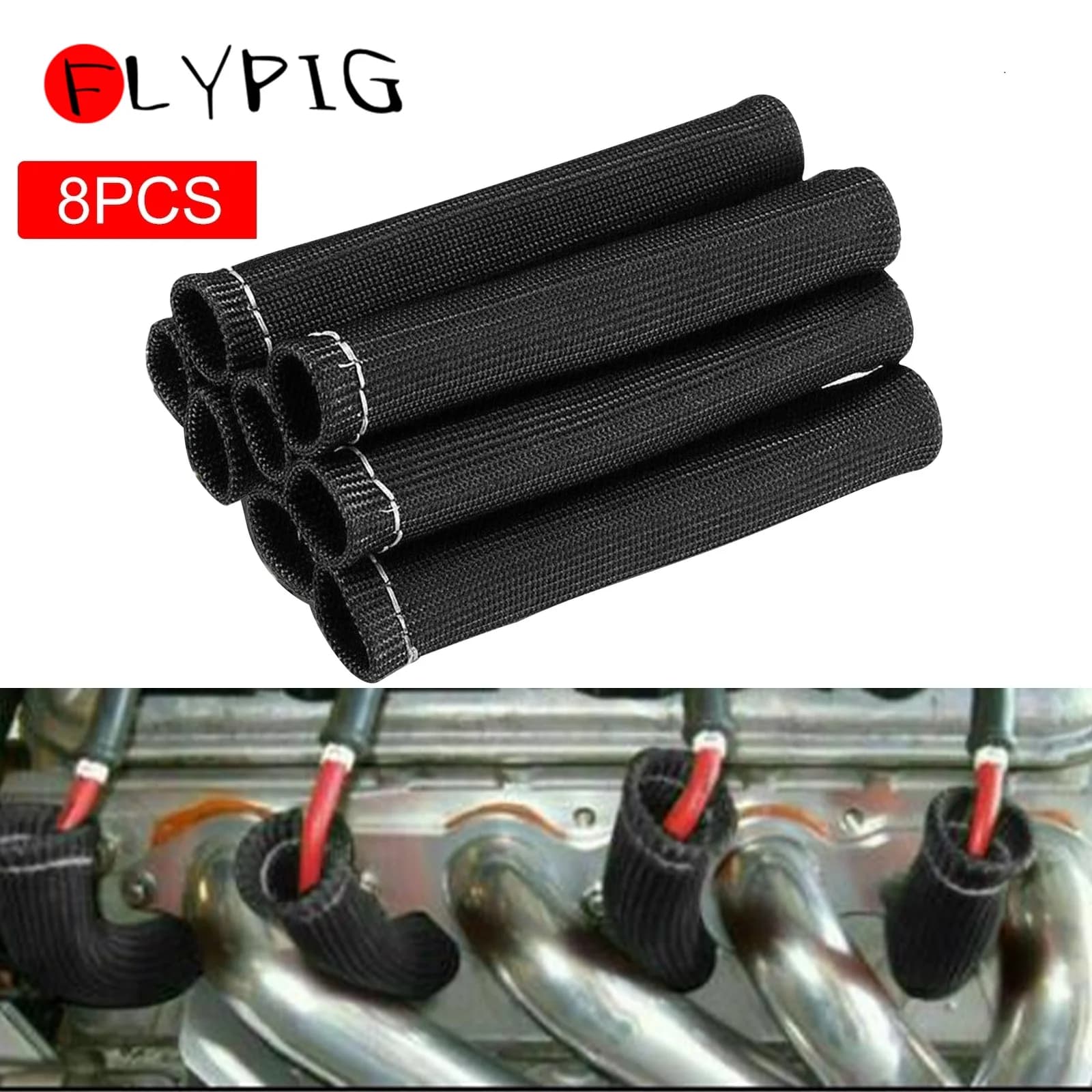 8PCS Sleeve Heat Shield Cover 2500 Degree Spark Plug Wire Boots Protector Spark Plug Cable Heat Insulation Wrap Titanium Fiber
