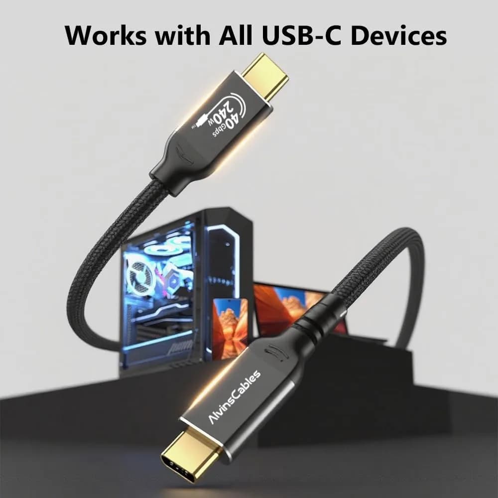 Alvin's Cables USB 4 Cable 2ft, USB-C to USB-C Cable 40Gbps Data Transfer 240W PD Fast for MacBook,eGPU,Dock, USB-IF Certified