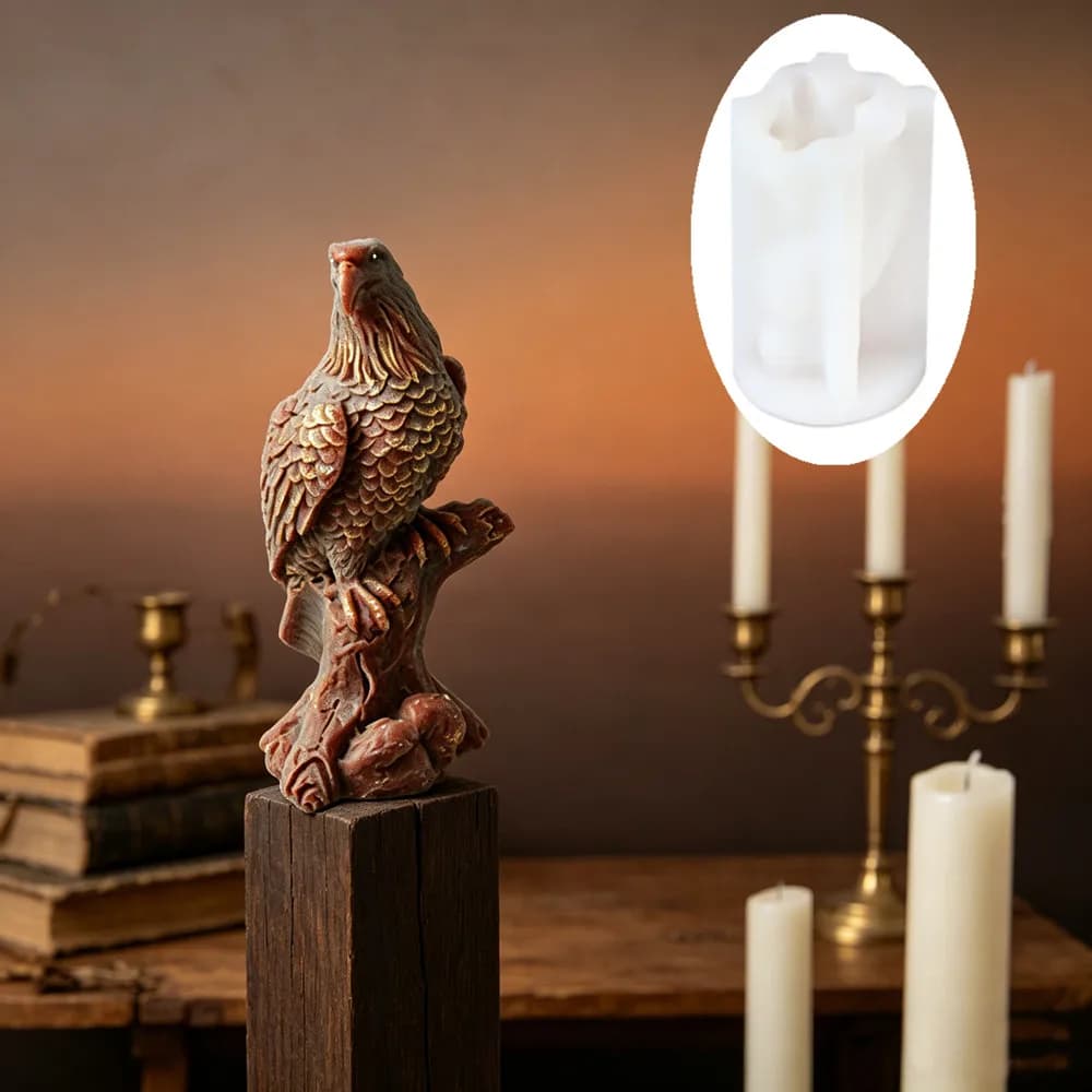 3D Realistic Eagle Silicone Candle Mold,Detailed Bald Eagle on Branch Mold for DIY Lifelike Bird Owl Aroma Candle,Resin Craft