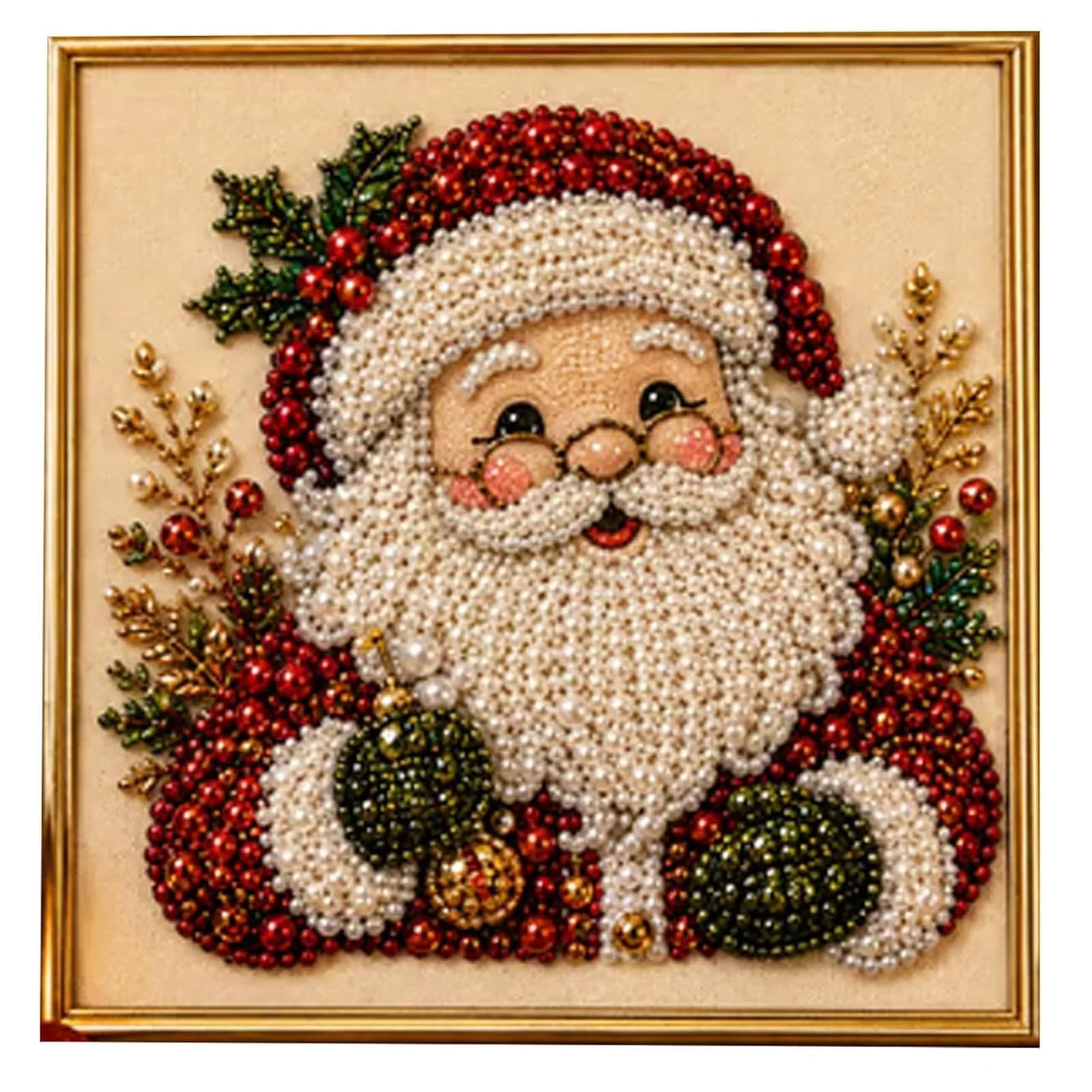 DIY Christmas Pearl Diamond Painting Art Kit with Frame Pearl Beads Art Craft for Adults Beginner Holiday Christmas Wall Decor