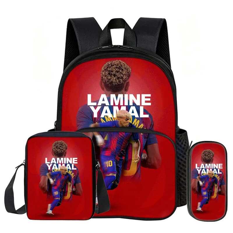 3Pcs set with Front Pocket Backpack L-Lamin Yamal Learn, Travel Football Star Shoulder Bags, Pencil Bag, Sport School Bags